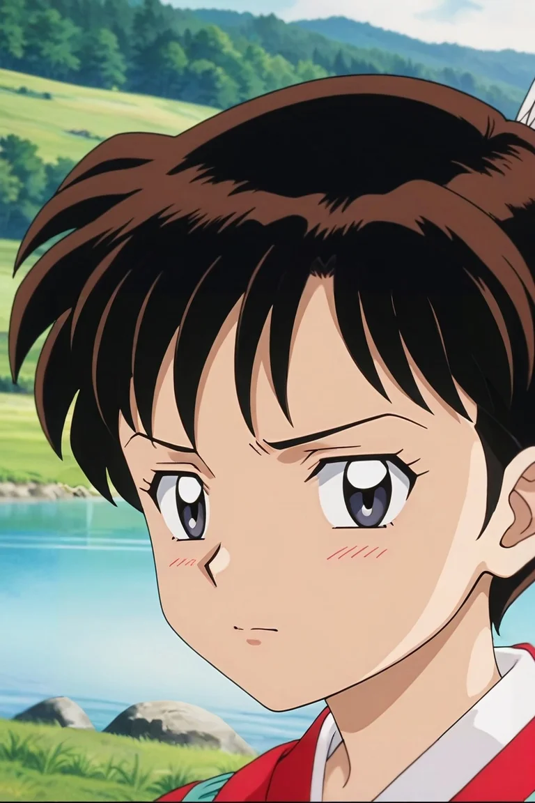 score_9, score_8_up, score_7_up, source_anime, rating_safe, anime screencap, , looking at viewer, depth of field, 1girl, grey eyes, dark blonde hair, pixie cut, hairpin, native american costume, solo, close-up, lake, noon, pose, nervous, <lora:inuyasha_style_pony:0.88>, inuyasha_style, retro artstyle, anime coloring, <lora:sdxl_lightning_8step_lora:1>