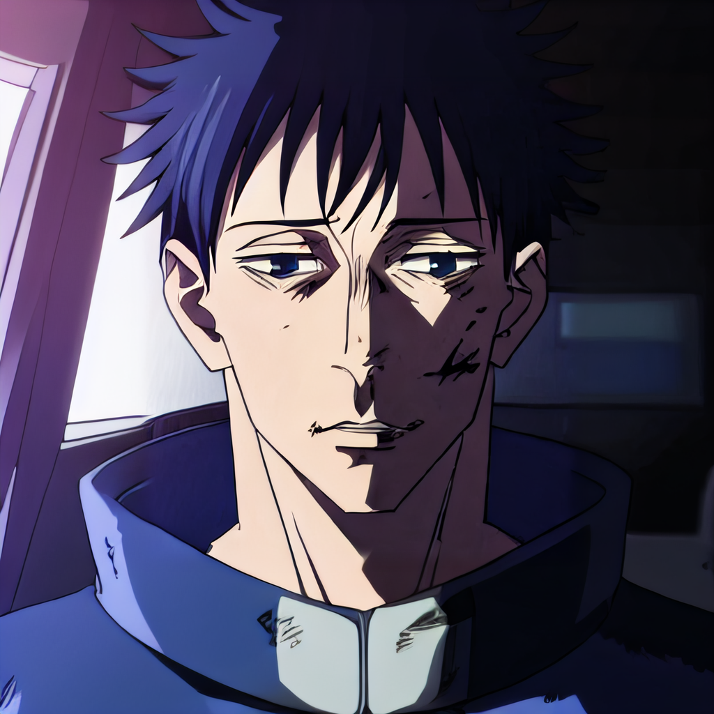 (masterpiece, top quality, best quality, realistic, beautiful and aesthetic:1.2) MegumiFushiguro,1boy, collar, blue coat, <lora:MegumiFushiguro001:.5> <lora:davidstare1:0.8> cockpit, looking at viewer, dirty, davidstare1 <lora:LCM_LoRA_Weights_SD15:1>