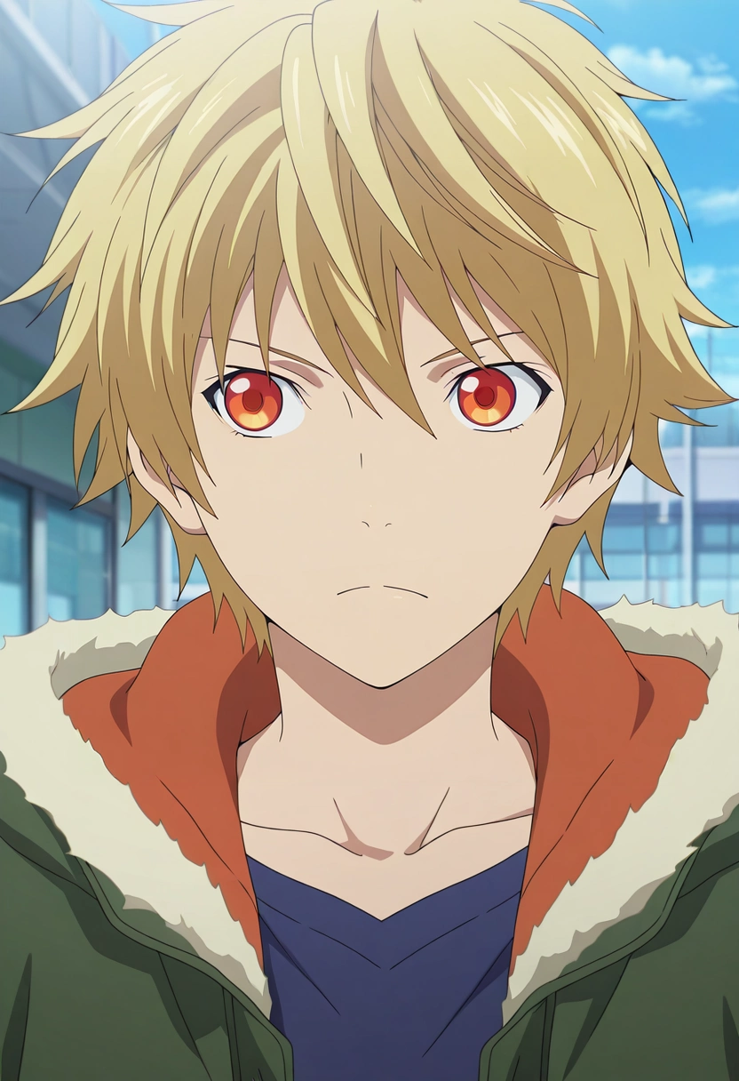 masterpiece, best quality, , anime screencap, anime coloring, , , 1boy, solo, male focus, <lora:yukine_noragami_ilxl:0.9>, yukine_noragami, blonde hair, red eyes, orange eyes, , ,
