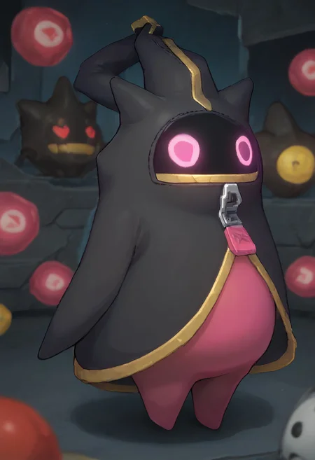 score_9, score_8_up, score_7_up, depth of field, perfect soft lighting, best shadows, volumetric, detailed image, high resolution, Expressiveh, Eous,
bangboo \(zenless zone zero\), bangboo, banette_mega <lora:POKEMON_BANETTE_MEGA:1> 1other, black fabric, zippers, pink eyes, glowing, black face, female, solo, cute,
stubby legs, short body, BREAK posing, dynamic, detailed background, night city, soft neon,