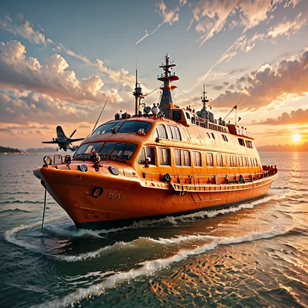 wonderful, Boat, Plane,Sunrise sky with clouds painted in gold and pink hues, (HD, masterpiece, best quality, hyper detailed, ultra detailed, super realistic),amazing, , orange peel , Rastex , realistic, Dreamy_soft_lines_for_Pony<lora:style\Orange_Peel.safetensors:0.93:0.93> <lora:style\Realism_aesthetics_for_Pony.safetensors:0.29:0.29> <lora:style\Hyper_Realism_Pony_XL.safetensors:0.25:0.25> <lora:style\Dreamy_soft_lines_for_Pony.safetensors:0.35000000000000003:0.35000000000000003>