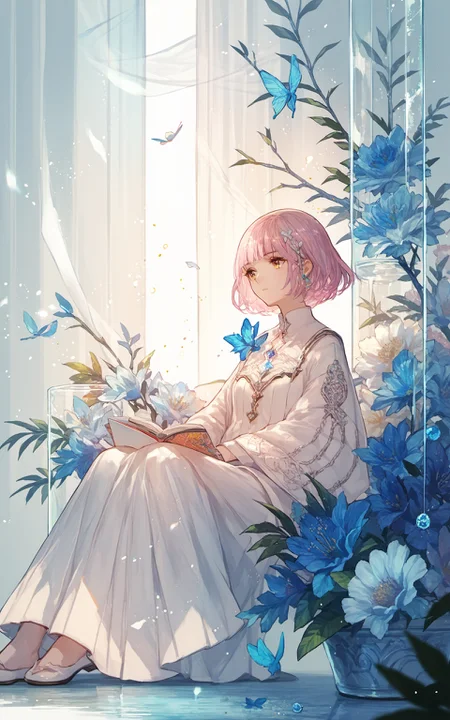 (score_9,score_8_up),score_7_up,score_6_up,score_5_up,source_anime,<lora:fuzichoco_style_pony-000010:1>,1girl,fuzichoco_style,colorful,sitting,light particles,
