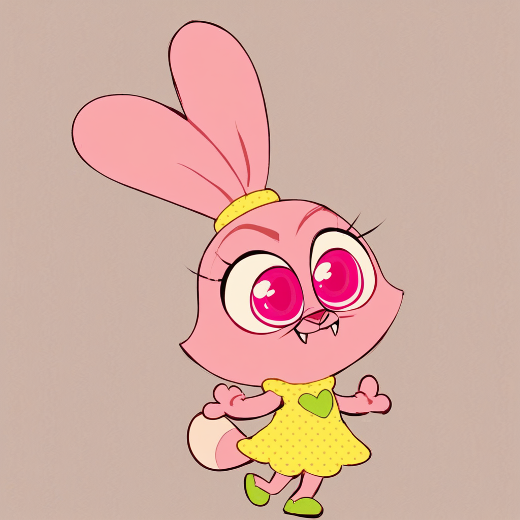 score_8, score_9, panini, rabbit ears, pink eyes, fangs, dress, tail