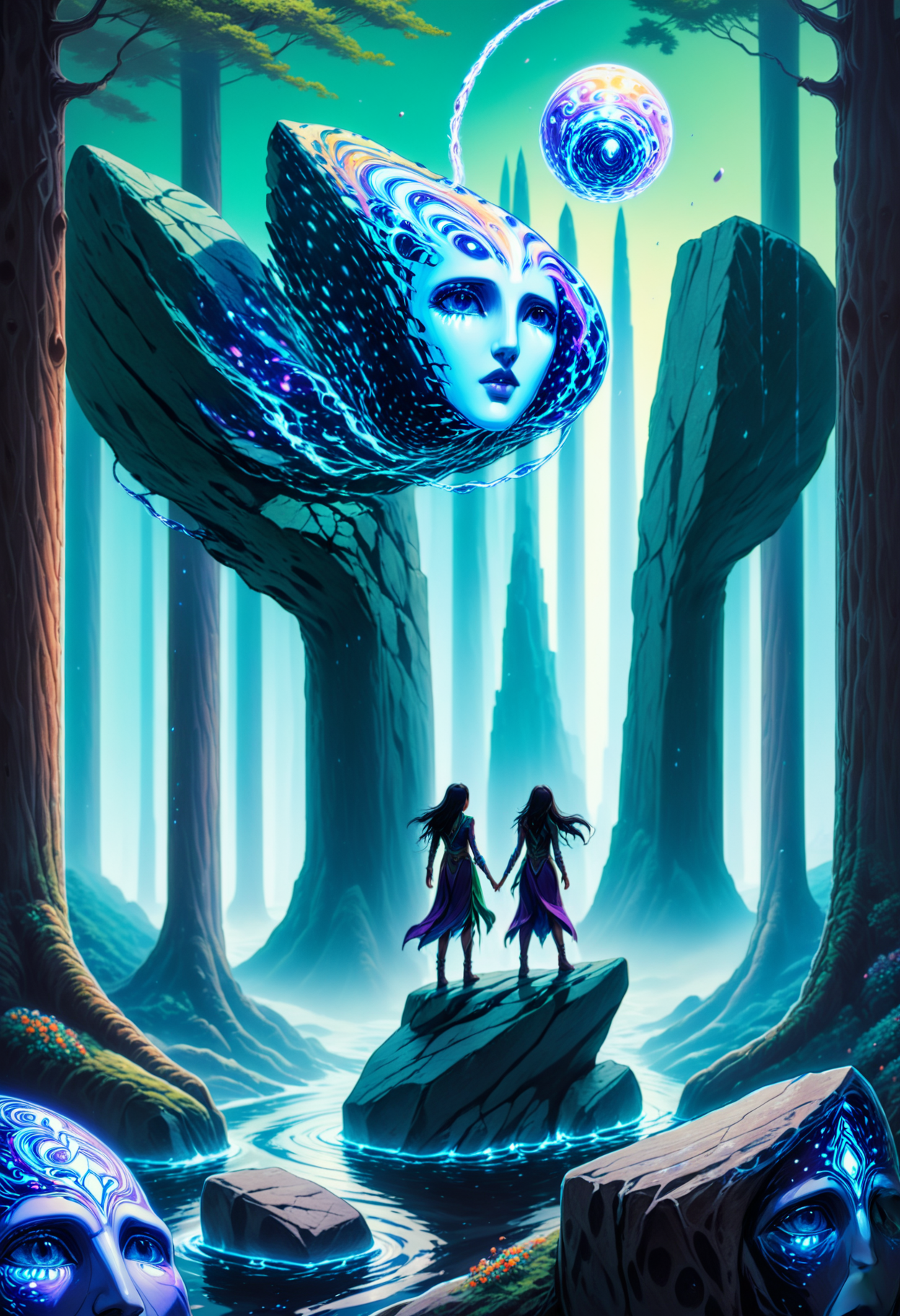 ethereal fantasy concept art of landscape, ((Formidable Granite Boulder)) ancient ritual site, glowing with intense colors, altar breaking into ethereal shards, aura of mysticism, vibrant hues of emerald and sapphire, atmosphere charged with anticipation, digital artistry, detailed shadows and highlights
<lora:Style_ThatSpecialFace:1.3> . magnificent, celestial, ethereal, painterly, epic, majestic, magical, fantasy art, cover art, dreamy