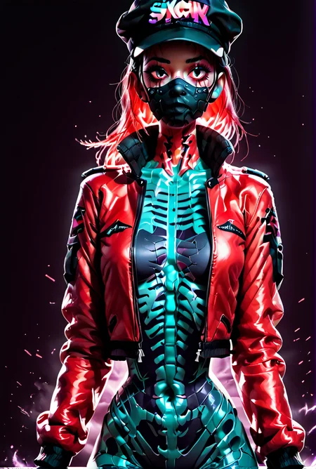 , <lora:TranslucentVisibility_v2_pony:0.8>,
score_9, score_8_up, score_7_up,score_6_up, score_5_up, score_4_up, BREAK,
TranslucentVisibility,score_9, 1girl, solo, looking at viewer, dark smoky background, cyberpunk streetwear, Asian girl, (yokai), cyberware, spooky, glitch, ((red)), face mask, bulky jacket, hat, ribs, skeleton, spine, realistic