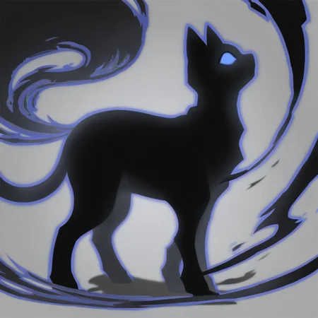 shadow_cat, black cat, silhouette, shadow energy, blue sclera, no pupils, profile, standing on hind legs, solo, white background