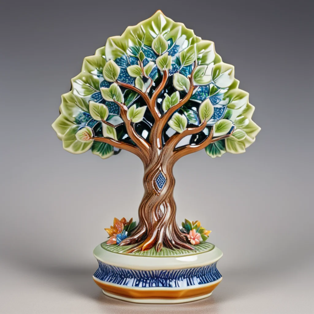 A beautifully crafted colorful ceramic and porcelain figurine of a tree, colorful HDR background <lora:CeramicXL_LoRA:1>
