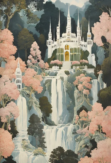 detailxl, easynegative, style of Dorothy Draper, The Lord of the Rings style, BREAK, choir, palace, singing, white robes,