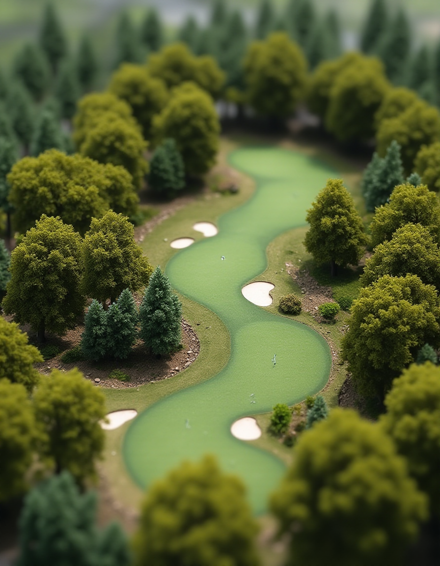 (indoor,very wide isometric view,tilt-shift lens:1.6), (miniature,diorama,no_realistic,no_photo:2) of (stasis _chamber:1.5), golf course