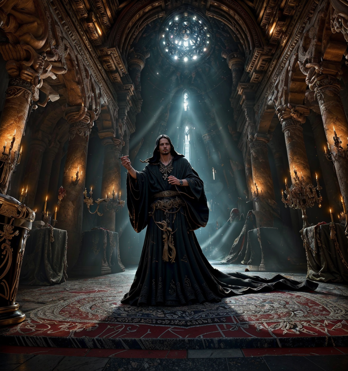 RAW photo, (masterpiece:1.3), subsurface scattering, heavy shadow, (high quality:1.4), (intricate, high detail:1.2), professional photography, HDR, High Dynamic Range, realistic, ultra realistic, photorealistic, high resolution, film photography, ambient lighting, atmospheric effects, <lora:detail_slider_v4:2>, OverallDetail, <lora:Sacrifice-10:1>, sacrifice1, a dark altar, a man in black robes, sinister ritual, epiCPhoto