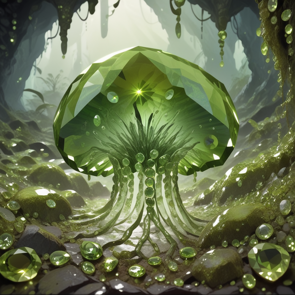 embedding:lazyup, slimes made of hud_per1d0t_wrld, green gemstone, crystal, gem, shiny, oozing through a gemstone cavern with dripping stalactites and mirrored pools, gelatinous texture, playful interaction, surreal ecosystem <lora:hud_per1d0t_wrld_XLP:1.2000000000000002> <lora:TrendCraft_The_Peoples_Style_Detailer-v2.0A-3_13_2025-PonyXL:0.4000000000000001>
