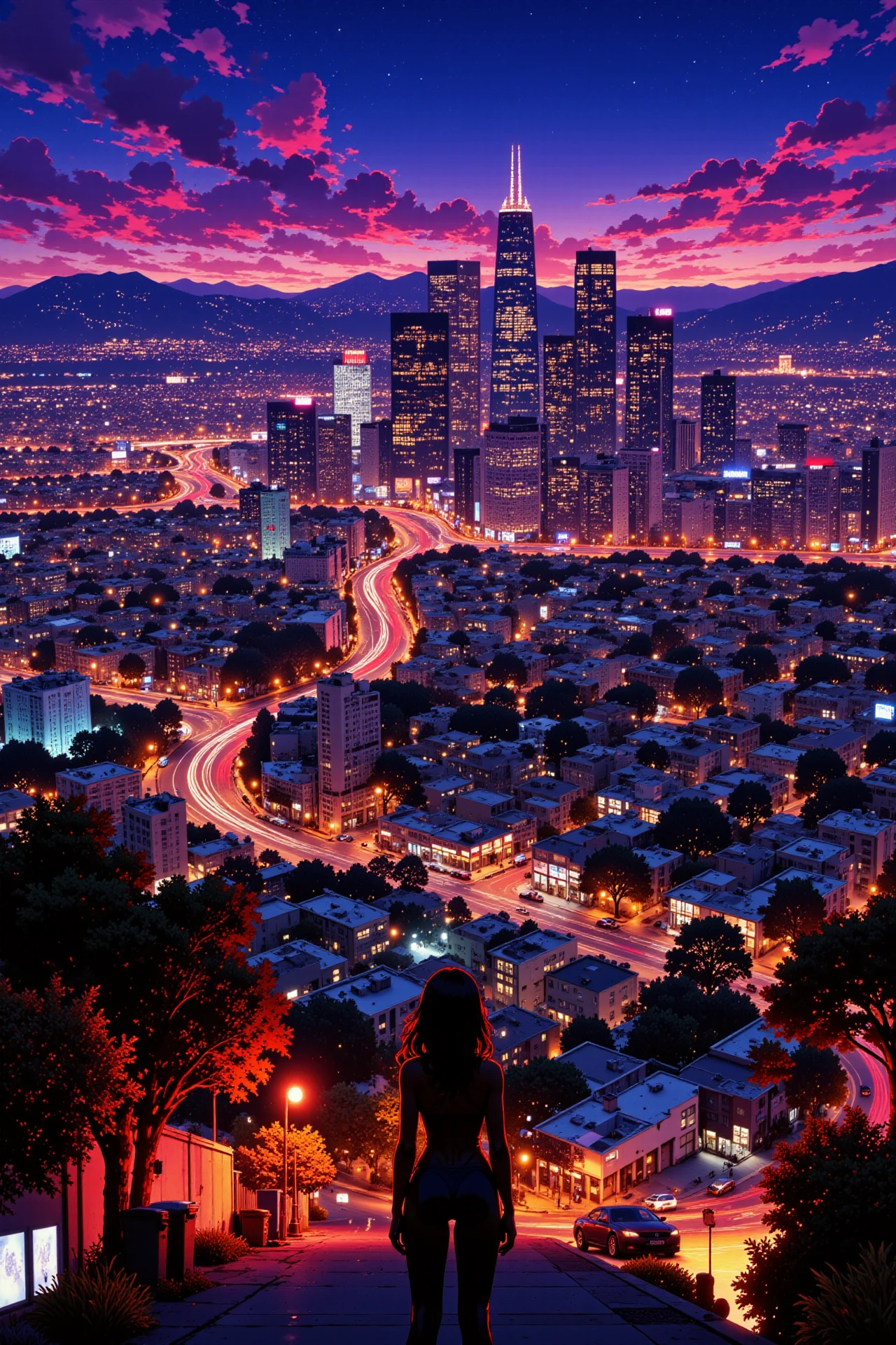 Los Angeles, California beautiful  landscape, evening, woman, very intricate, very detailed, sharp, bright, colorful, <lora:Hand v2:0.5> <lora:Anti-Blur:1><lora:Insane Detail Slider:0.25>  <lora:flux.1_lora_flyway_Epic-detail_v2:0.3> <lora:fluxenhancer:0.25> <lora:ROWER:0.6> <lora:flux-charmer-v1-1:0.4><lora:Vibrantly_Sharp_style_v.5:0.4> <lora:realanime:1>