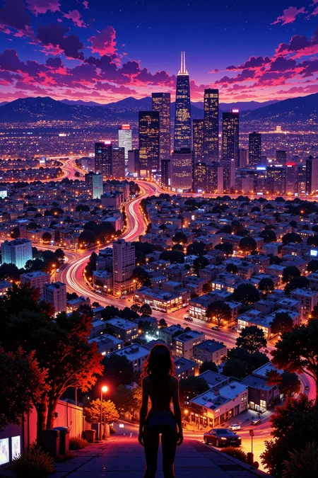 Los Angeles, California beautiful landscape, evening, woman, very intricate, very detailed, sharp, bright, colorful, <lora:Hand v2:0.5> <lora:Anti-Blur:1><lora:Insane Detail Slider:0.25> <lora:flux.1_lora_flyway_Epic-detail_v2:0.3> <lora:fluxenhancer:0.25> <lora:ROWER:0.6> <lora:flux-charmer-v1-1:0.4><lora:Vibrantly_Sharp_style_v.5:0.4> <lora:realanime:1>