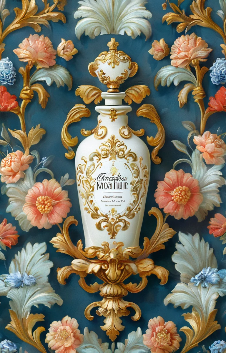 masterpiece,best quality,<lora:tbh354-sdxl:0.75>,illustration,style of Baroque patten A bottle of perfume in garden