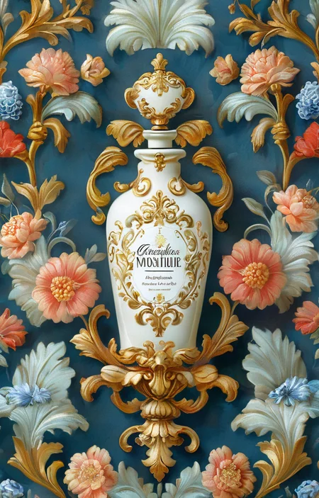 masterpiece,best quality,<lora:tbh354-sdxl:0.75>,illustration,style of Baroque patten A bottle of perfume in garden
