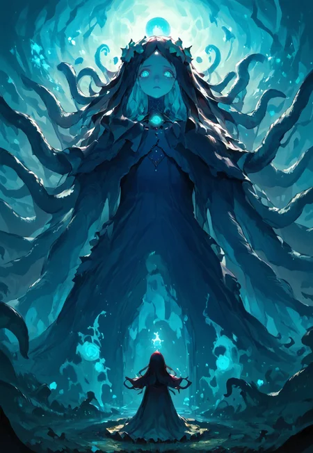 score_9, score_8_up, score_7_up, source_anime, 
score_9, score_8_up, score_7_up, score_6_up, score_5_up, score_4_up, 8k, extremely high definition, dramatic lighting, masterpiece,bestquality, extremely detailed, gloomy background,  treacherous mountains, outdoors, extremely detailed background, apocalypse, (dim lighting:1.2), eldritch world background,
BREAK
((((cyan glowing star bloody eldritch horror eye)))) floating in void,1 eldritch goddess, solo, beautiful massive tree monster, blood tears, crying, covered in blood, looking down at ground, frantic vine tentacles crawling, ringed eyes, third eye, karma hellfire, brimstone rain, redemption, 
BREAK