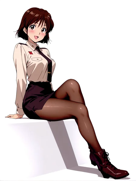 masterpiece,best quality,amazing quality,
1girl,solo,
<lora:Yuriko_Star_ilxl_v1.0:1>,Y_S,brown hair,short hair,brown eyes,lipstick,
y_clothes,shirt,black tie,black pencil skirt,brown pantyhose,boots,
<lora:Fixhands_anime_bdsqlsz_V1:1>,open mouth,smile,:d,sitting,blush,simple background,white background,looking_at_viewer,
