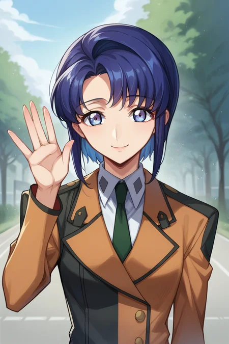score_9, score_8_up, score_7_up, score_6_up, score_5_up, score_4_up, rating_questionable, , source_anime, digital illustration, pixiv, fanbox, uncensored, , BREAK, official art,
1girl, solo, female, cecile croomy, blue hair, blue eyes, short hair, long sidelocks,
uniform, military uniform, waving, upper body, light smile, outdoors, cowboy shot, looking at viewer, colorful, vivid, <lora:Cecile_croomy_Pony-10:1.0>