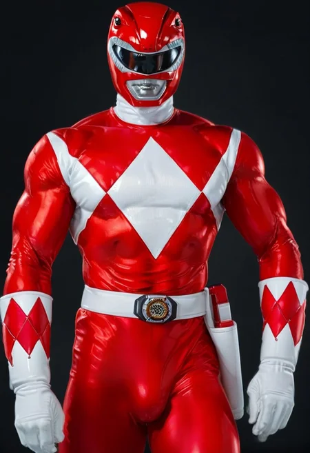 Red ranger, power ranger, muscular, skintight lycra, tight clothing, muscular red ranger,