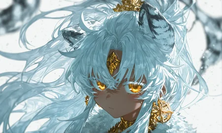 masterpiece, best quality, good quality, waterkuma, [quasarcake, rebecca \(keinelove\),masterpiece, best quality, good quality, anime,
masterpiece, best quality, good quality,
anime character, white hair, gold eyes, (dark skin), high ponytail, golden hair ornament, (fluffy big hair), white tiger ears, solo, girl, water particles, general, white background, pure, iridescent sidelighting, clear outlines, floral