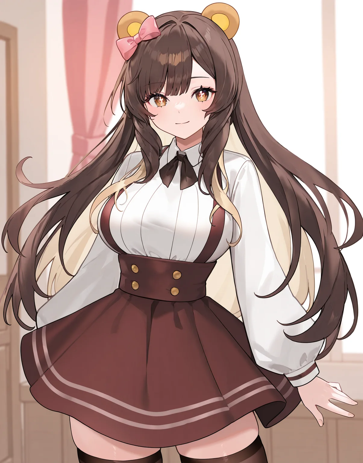 masterpiece, perfect quality, best quality, absolutely eye-catching, absurdres, highres, newest, 1girl, <lora:uguubearIllustriousXL:1>, uguubear, cowboy shot, looking at viewer,