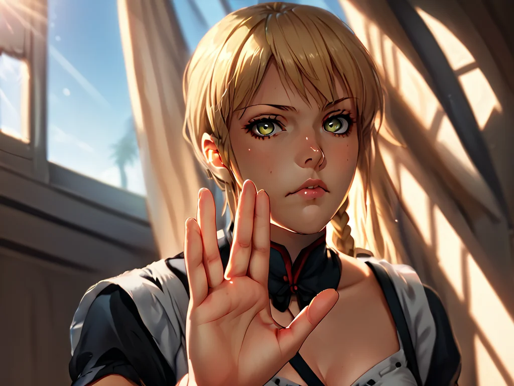 score_9, score_8_up, score_7_up, score_6_up, score_5_up, score_4_up, BREAK source_anime,
LiveLongandProsper,pose1,1girl, clothed, saber alter, indoors, potted plant, window, sunlight, by kasumi \(skchkko\), looking at viewer, serious, dutch angle, maid uniform, braid,
<lora:LiveLongandProsper-000009:1>