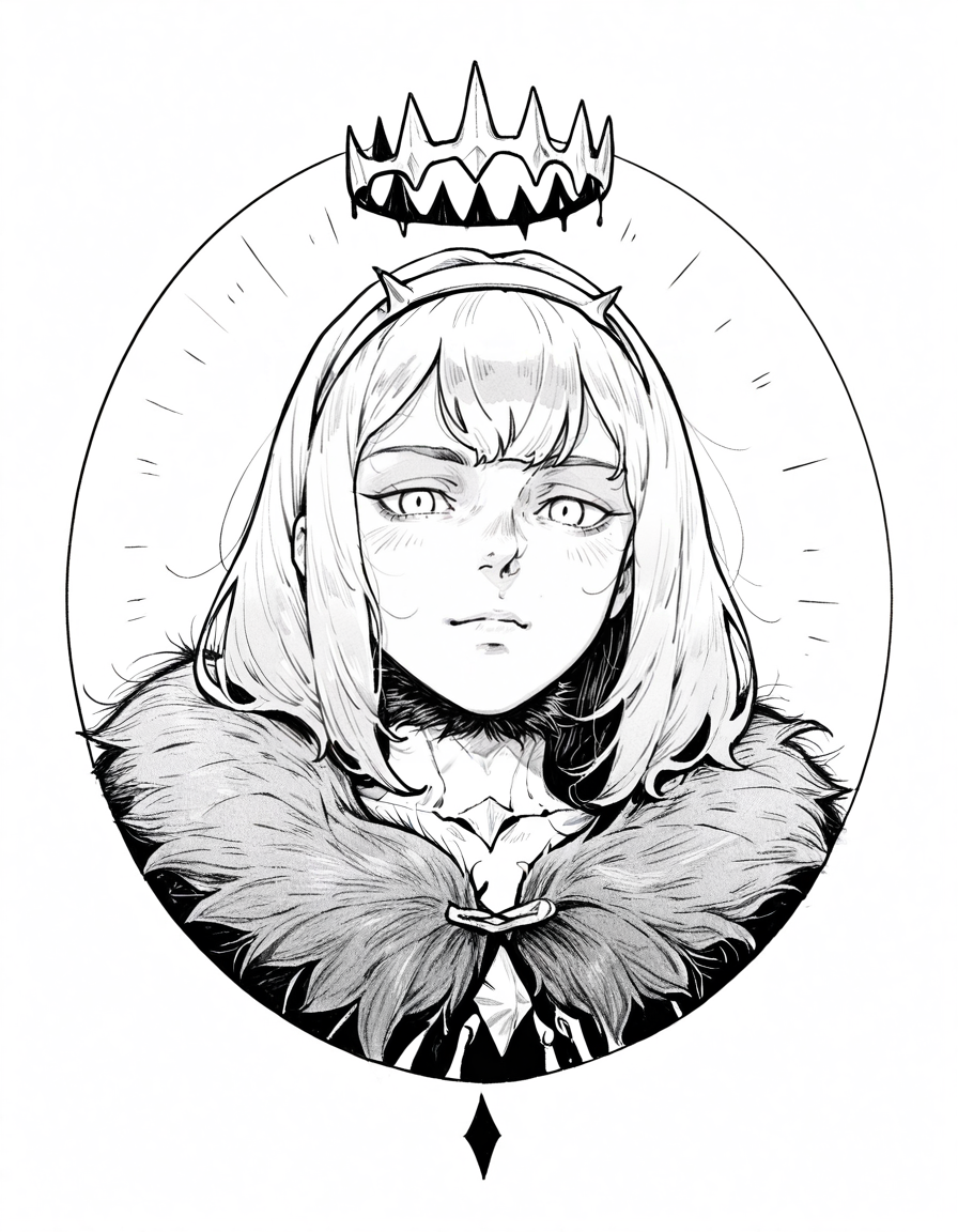 <lora:MUZHUR:0.15>,
1boy arthropod_boy arthropod_limbs crown diamond_hairband fur_trim greyscale male_focus medium_hair monochrome portrait solo upper_body white_background
, <lora:MUZHURIL:1>, masterpiece, best quality, absurdres, monochrome, greyscale, traditional media, flat colors, flat color
