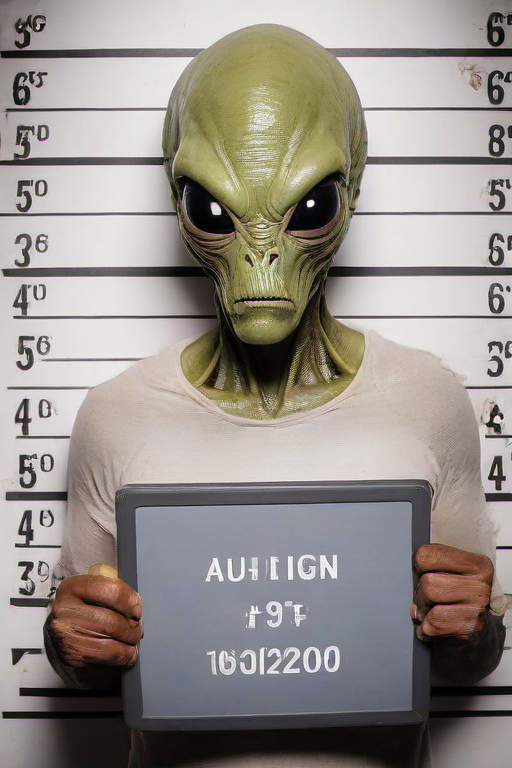 Masterpiece,High Quality,
 <lora:PE_MugShot:0.8> PEMugShot,holding a sign,
alien,