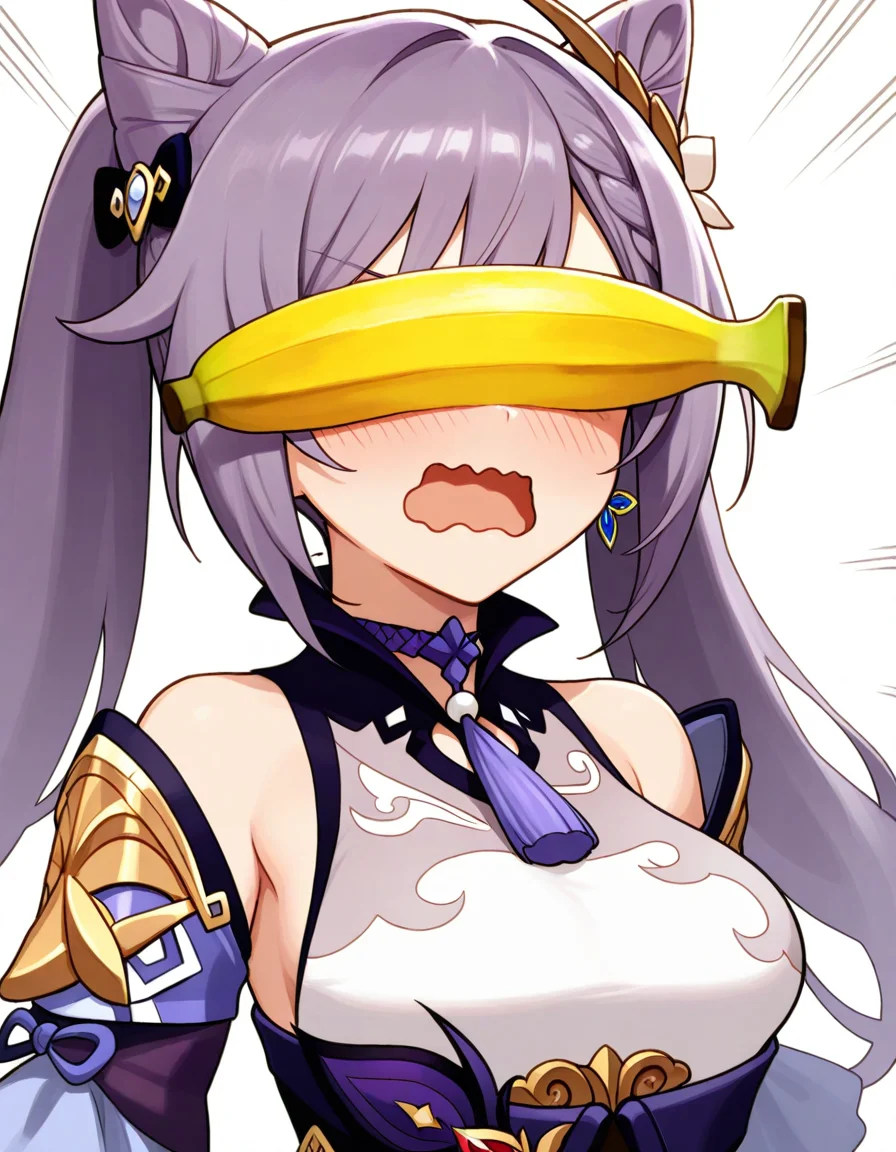 masterpiece,best quality,
<lora:diao_1.1_noob:0.8>,wavy mouth,banana over eyes,open mouth,speed lines,upper body,keqing \(genshin impact\),