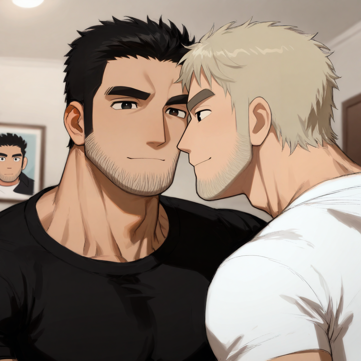 <lora:Lucas_Lee_and_Todd_Ingram__Scott_Pilgrim_Takes_Off_Illustrious:.8> {todd, blonde hair, white shirt,|lucas, black hair, sideburns, stubble, black shirt, jeans,}
face focus, close-up, 
(very short hair, beard, bara, mature, facial hair, stubble, beard, full beard, sideburn, beard, a lot of beard, ), facial hair,male focus, muscular male, muscular male, bara, mature,  bara, mature, aixiwuganda_(20222192), very awa, masterpiece, best quality, absurdres, newest, perfect quality, detailed background, intricate details,
<lora:slider_Body Type_alpha1.0_rank4_noxattn_last:3><lora:style_Anime Summer Days 2 Style SDXL_LoRA_Pony Diffusion V6 XL:.6><lora:slider_cfg_scale_boost:.7><lora:Artist6p:.55>, Artist6p, Artist04p,<lora:slider_il_brightness_slider_d1:-1><lora:slider_il_contrast_slider_d1:-1><lora:slider_DarkSlider1.2_alpha1.0_rank16_full_300steps:-.6>