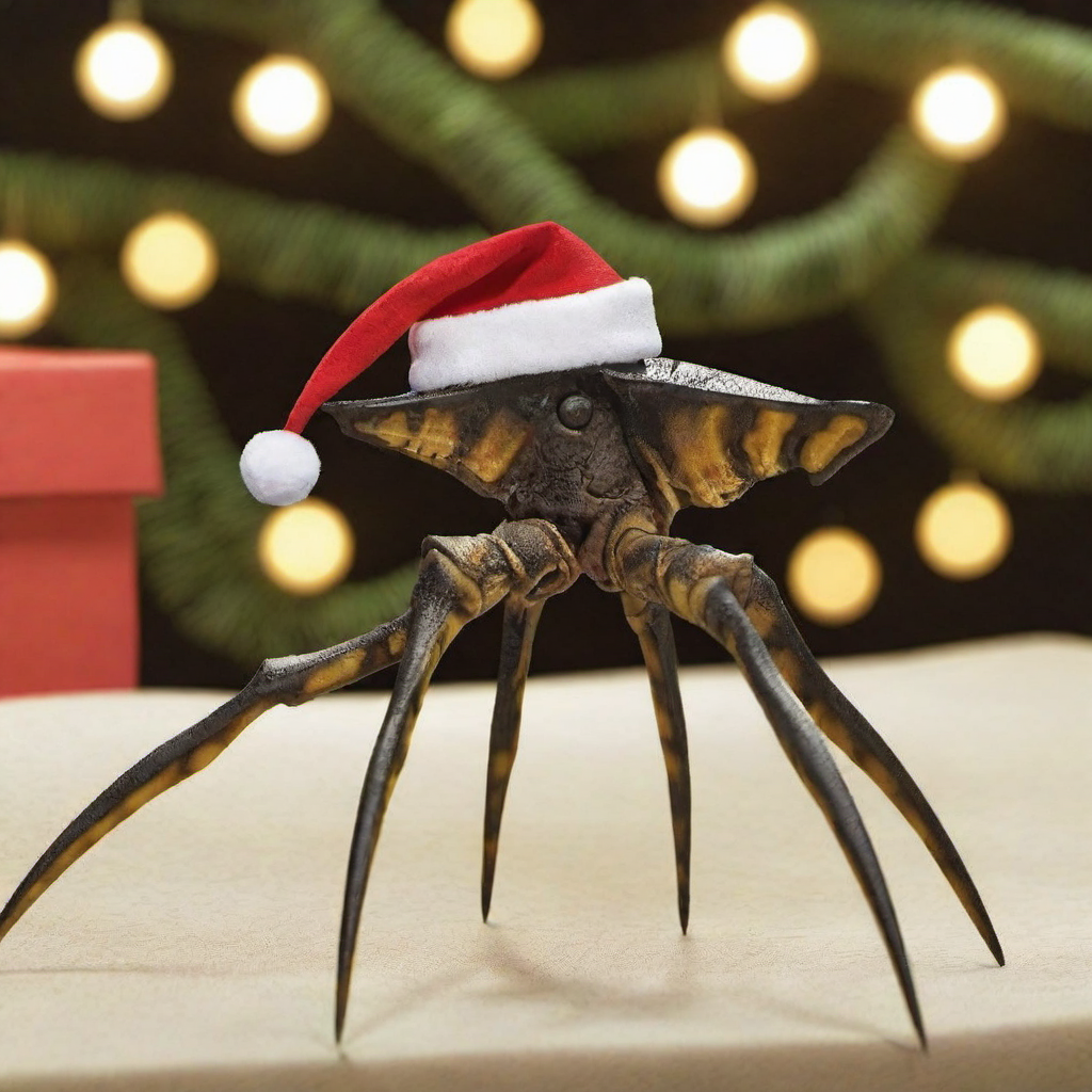 a bug wears a santa hat, christmas scenery, livingroom, fireplace, features intricate detail, detailed eyes, highly detailed, photography, ultra sharp, film, bokeh, professional, 4k  <lora:Starshiptrooper1024-000477:0.8> <lora:lcm_lora_sdxl:1> <lora:add-detail-xl:1>