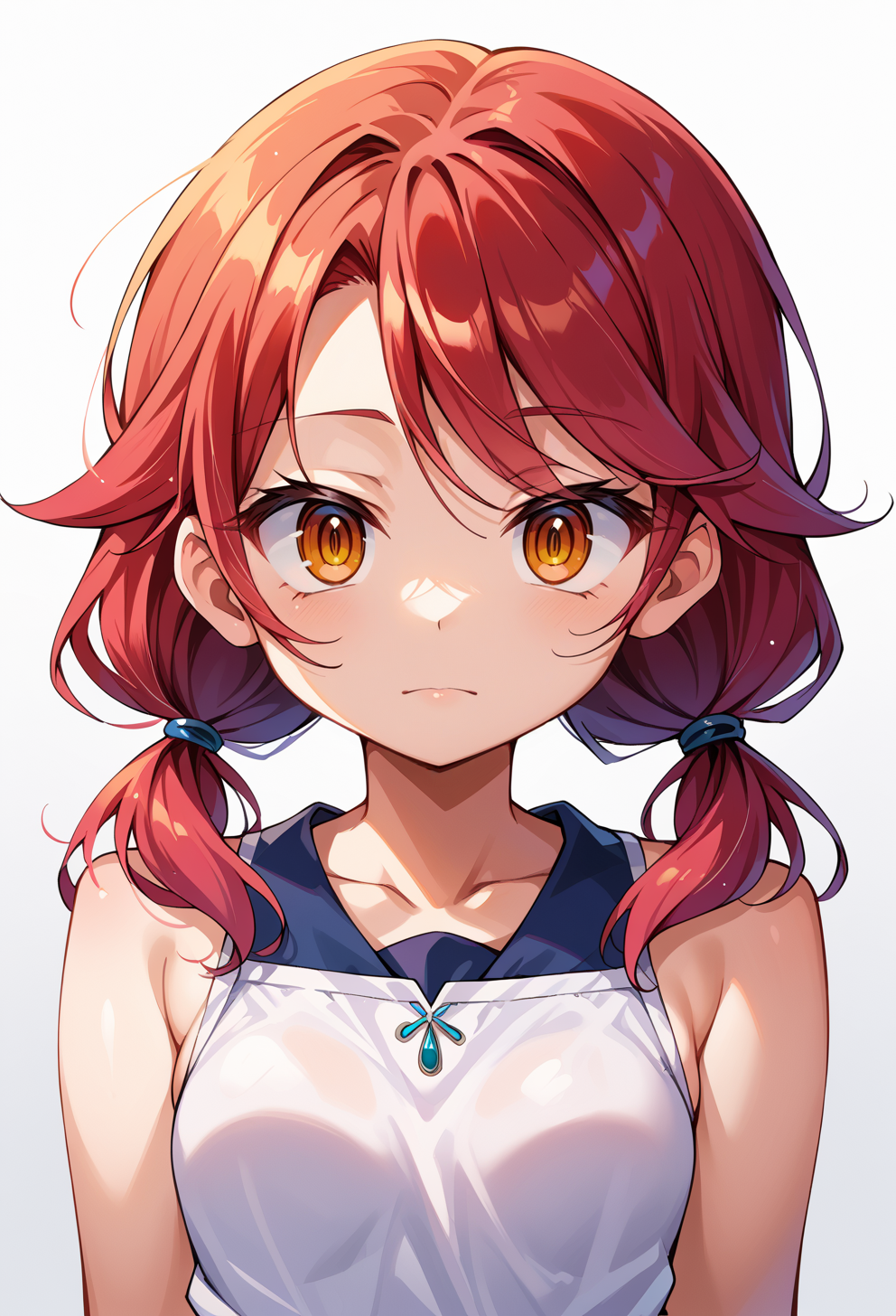 score_9, score_7_up, source_anime, BREAK <lora:kamiya_yuu-Style-PonyXL-GLoRA:0.75>, 1girl, red hair, orange eyes, amber eyes, tsurime, swept bangs, parted bangs, low twintails, short hair, medium hair, small breasts,