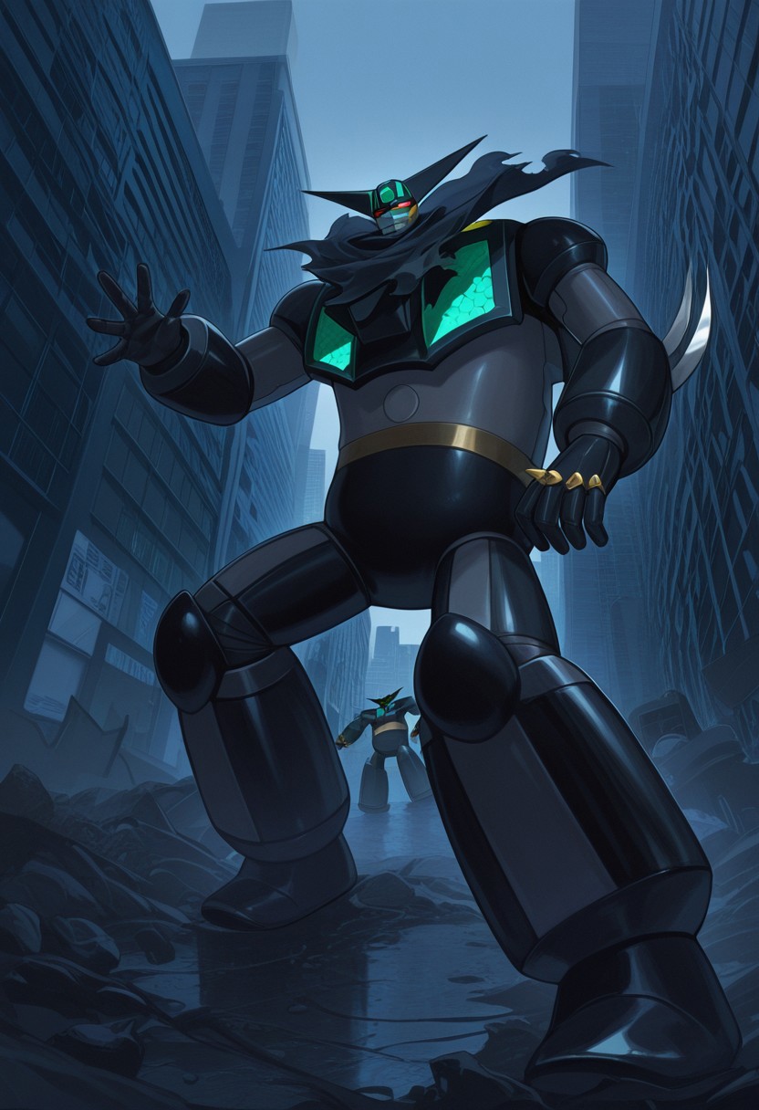 score_9, score_8_up, score_7_up, score_6_up, score_5_up, score_4_up, 4k quality, detailed, 1boy, solo, (black getter, super robot, mecha), best quality, masterpiece, outside of city