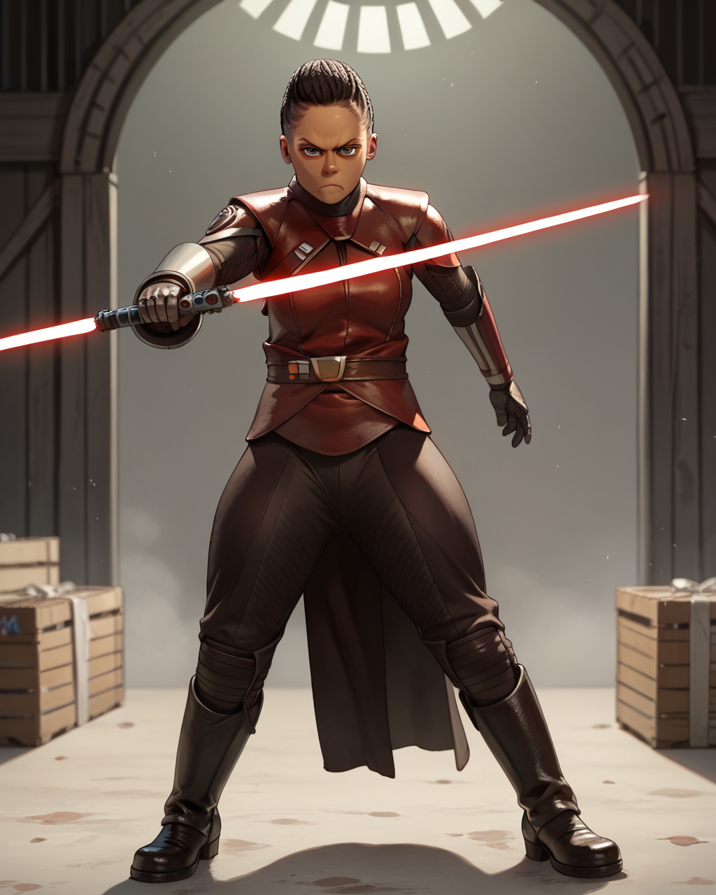 <lora:Third SisterPDXL_v1:1>1girl, solo, Third SisterPDXL, lightsaber, cyborg, weapon, battle, fighting, serious, angry, warehouse,, <lora:Expressive_H:0.8> ExpressiveH<lora:CitronAnimeTreasure:0.3><lora:LunarCAT_Style:0.3> score_9, score_8_up, score_7_up,