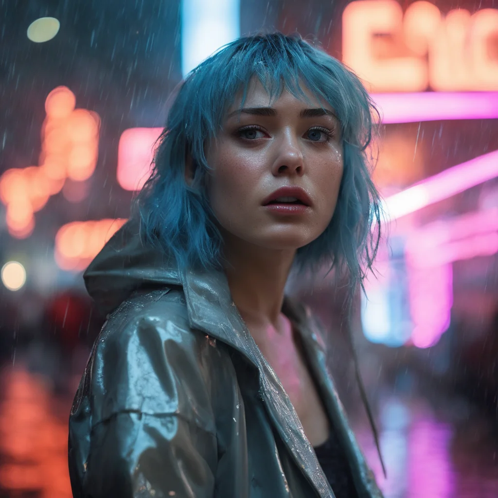 RAW photo, (photo flash:1.5) (fashion photography) (pictorialist style), fashion shot, realistic photo style, sharp focus,
(full body shot) of a 20 yo girl with ice blue hair in future clothes, angry or crying and sad looking, tearful and open-mouthed, reveal sorrow, open mouth, teary, tear, sorrow, crying, transparent liquid, water tears, glass tears, cute face, eye level, focus on eyes,
she ist wearing a sleek metallic jumpsuit with holographic accents, LED-lit seams, form-fitting silhouette, iridescent fabric, touch-responsive panels, adaptive color-changing, avant-garde asymmetry, integrated tech accessories, gravity-defying drapes, translucent mesh inserts, biomimetic textures, 3D-printed details, energy-efficient materials, microfiber sensors, minimalist cutouts, modular layering, neural interface compatibility, solar-charging capabilities
She is holding a white cat, rain, (wet fur:1.2), water droplets, puddles, drenched, shimmering, damp paws, misty air, whiskers glistening, gray skies, reflective eyes, soggy whiskers, damp nose, fur clinging, splashing, damp coat, rainy day, water-soaked, watery world
photo location is a night scene from blade runner movie: moviestill, (bright dazzling neon lights:1.3), futuristic skyline, neon-lit alleys, rain-soaked pavement, towering skyscrapers, gritty urban sprawl, synthetic humans, bustling crowds, holographic billboards, flying vehicles, dimly lit shops, cyberpunk aesthetics, dystopian atmosphere, steamy vents, flickering lights, androids in shadows, moody reflections, artificial intelligence, techno-noir setting, dark mysteries, urban decay, rain-slicked streets, augmented reality, electronic hum, metropolitan dystopia, eerie silence, urban isolation, polluted skies, neon glow, tech-enhanced crime, melancholic undertones, enigmatic figures, uncertain future, digital billboards, glimmering advertisements, corporate dominance, haunting alleys, tech noir ambiance, abandoned corners, cybernetic implants, forbidden desires, existential questions, artificial lifeforms, ethereal music, looming architecture
dappled light on face, pale skin, no make-up, detailed face and eyes, natural skin texture, (highly detailed skin:1.1), (textured skin:1.1), (skin pores:1.1), (oiled shiny skin:0.5), (skin blemish:1.2), (imperfect skin:1.1), intricate skin details, visible skin detail, detailed skin texture, detailed eyes, round iris, remarkable detailed pupils, light reflections in her eye, visible cornea, highly detailed iris, tiny blood vessels in the eye, small freckles, wrinkles, pimples, beauty spot, <lora:polyhedron_all_sdxl-000004:0.7>
celluloid's unique character, film grain, (no depth of field:1.5), movie shot with (panavision panaflex gold camera:1.1) on (celluloid:1.2), shot by ridley scott, shot by Denis Villeneuve, best quality, masterpiece, ultra high res, (photorealistic:1.4), 8K raw photo, professional photography, award winning photo, ((light)) photography