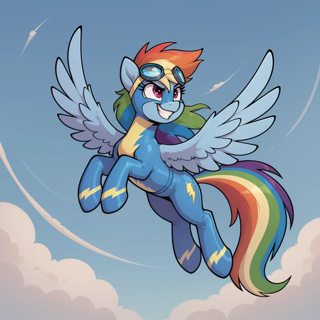 score_9, score_8_up, score_7_up, [(score_6_up, score_5_up):(score_9, score_8_up, score_7_up):0.5]<lora:Strong Lines_Pony:1>
rainbow dash, safe, solo, pony, pegasus, mare, spread wings, feathered wings, flying, clouds, wonderbolts, wonderbolts, uniform, grin, rainbow trail, wind, goggles on head