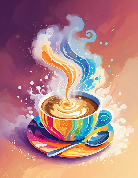 novuschroma style cup of coffee with swirling steam <lora:106_novuschroma_1:1>