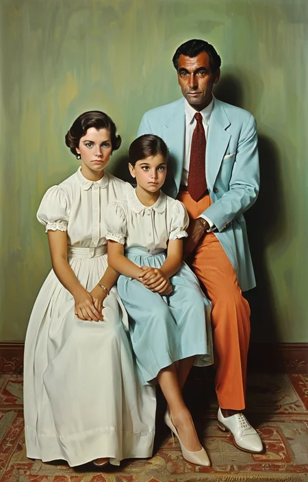 masterpiece,best quality,<lora:tbh370-sdxl:0.6>,illustration,style of Milton H. Greene portrait of family