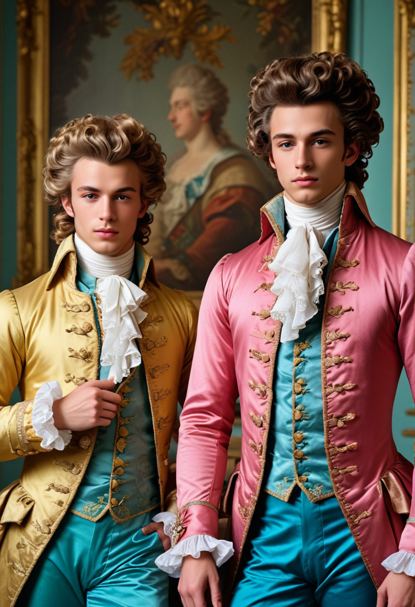 photo 2men, young men, Rococo aesthetic, <lora:sdxl_lightning_8step_lora:1>