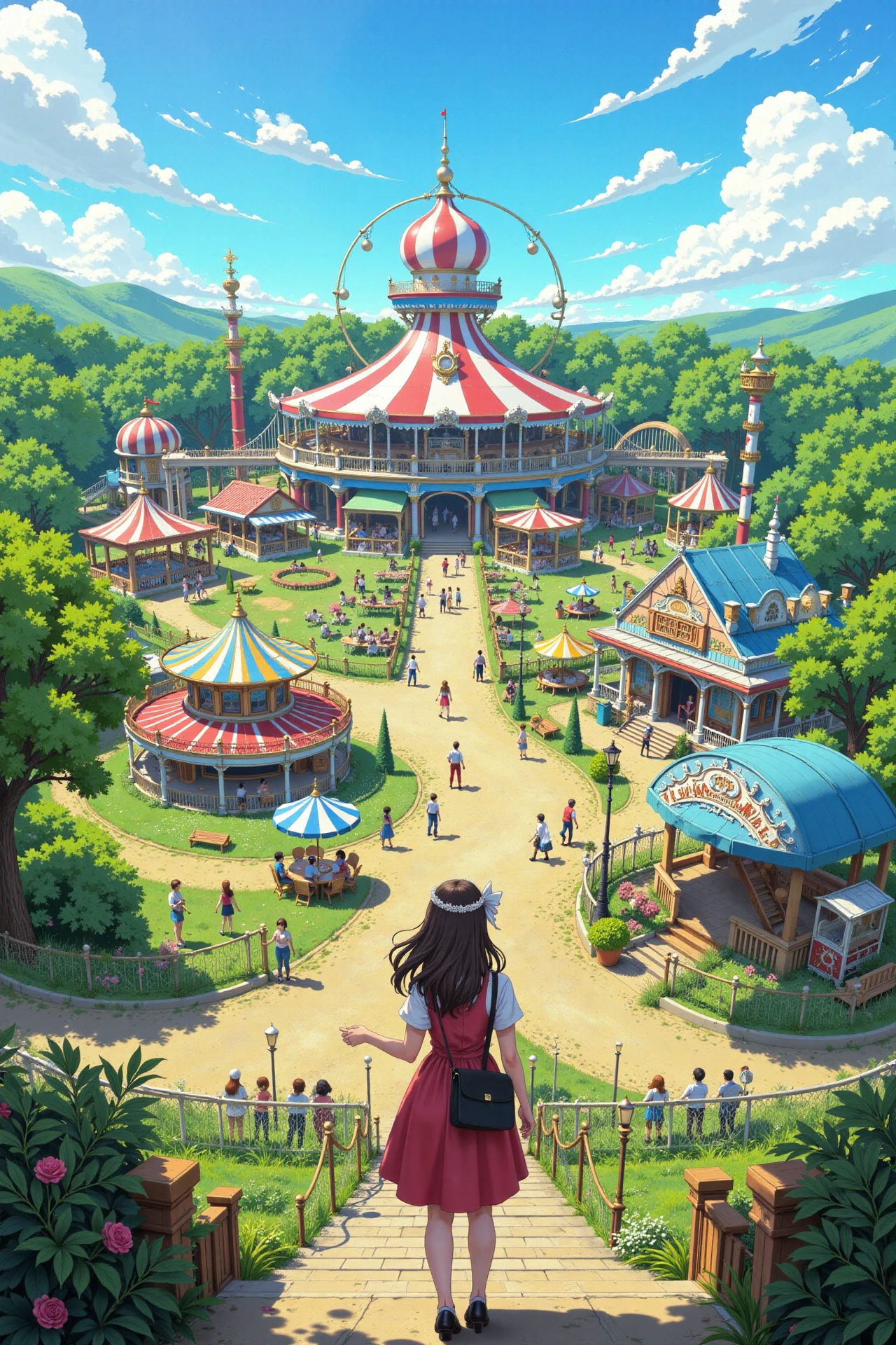 amusement park beautiful  anime landscape, morning, woman, very intricate, very detailed, sharp, bright, colorful, <lora:Hand v2:0.5> <lora:Anti-Blur:1><lora:Insane Detail Slider:0.25>  <lora:flux.1_lora_flyway_Epic-detail_v2:0.3> <lora:fluxenhancer:0.25> <lora:ROWER:0.6> <lora:flux-charmer-v1-1:0.4>   <lora:Comicbook_Flux:0.6> ff-comic