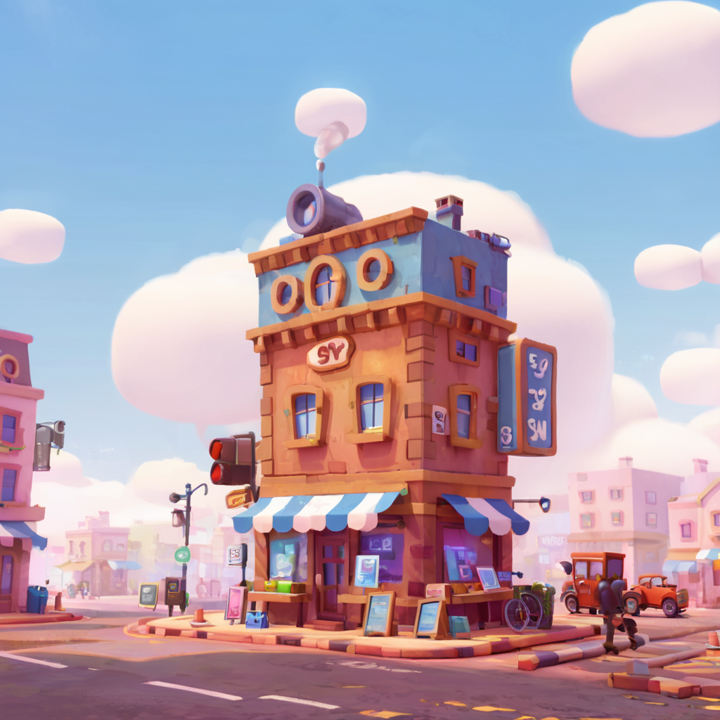 toon,building,<lora:toonMIX-000008:1>,street,sky,road,shop,