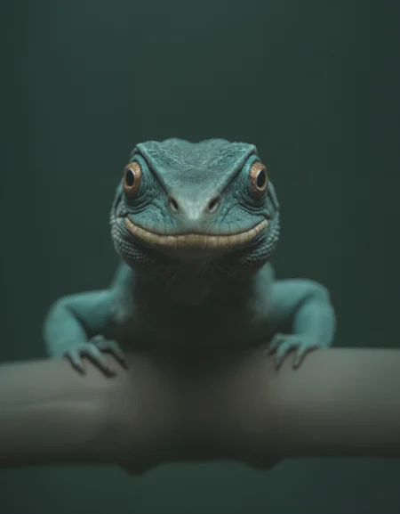 zavy-cnmtc, iguana, aesthetic of video installation with atmospheric layers atmosphere, atmospheric scattering, absolute sharpness, f/22, symmetry and balance, unorthodox stunning opus magnum with extraordinary details, award winning, (Cross-Processing by Jane Burton and Priit Vesilind:0.1), (blue and champagne colors:0.1),