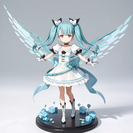 score_max, (score_9, score_8_up, score_7_up:1.2), score_6_up, official art, source_anime,
, masterpiece, absurdres, high detail, 8k,
amiibo, figure, solo, full body
standing, outstretched arms, smile, :d,
chibi, ddphibachi, hibachi, hair bow, twintails, quad tails, choker, white dress, collarbone, puffy short sleeves, wings, white gloves, back bow, see-through skirt, frills, white boots, heels
<lora:XL_Pony_gomaotsu-hibachi-t3:1>