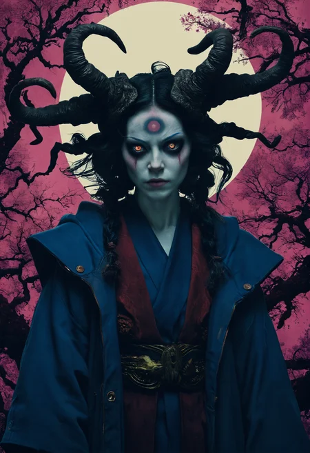 photography in the style of detailed hyperrealism, cinematic composition, close up, horror, Pan's Labyrinth, Tadanori Yokoo, Takashi Murakami, Tengu Tsukumogami, Aubrey Beardsley, bold lines, kitsch punk, dof, highly detailed, hyper detailed, color, intricate, artstation, <lora:add-detail-xl:1>, <lora:MJ52:0.1>, <lora:sli-v1:0.7>, <lora:sdxl_photorealistic_slider_v1:4>