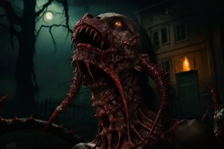 Photography, photorealistic, insanely real life detailed, 8k, highest resolution possible, sharp focus, taken with professional DSLR and lenses, cinematic, taken best skilled cinematographer, 
monster, horror \(haunted house\), Darkness,
haunted house,night,dark,sparse Candlelight, creepy, scary,terrifying, haunted,
horror movie atmosphere, cinematic dark night time lighting and dramatic shadows,
Cinematically realistic horror and gore scene of a <lora:Reel_WHorror_1_2_9_ReWo_n:1> , indoors, eyes,
extra eyes,
blood,
tentacles,
horn,
flesh,
veins, multiple limbs, blood pool, teeth, rim lighting, pov, (8K, RAW photo, best quality:1.2, masterpiece:1.2), (realistic, photo-realistic:1.2), ultra-detailed,