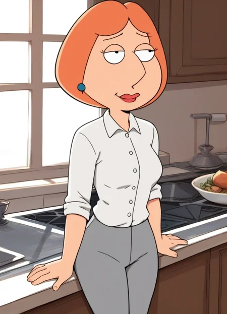 score_9, score_8_up, score_7_up, loisgriffin, 1girl, source_cartoon, orange-hair, tight white shirt, gray pants, in the kitchen, upper body
<lora:LoisGriffin-PonyXL:1>