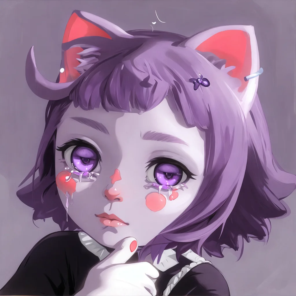 realistic photo of a masunya, cat ears, (purple skin color:1.2), alkemanubis, (crying:1.1), by Jeremy Lipking, by William Bouguereau, (by Alphonse Mucha:0.5), sabudenego, jeremy lipking, masterpiece,