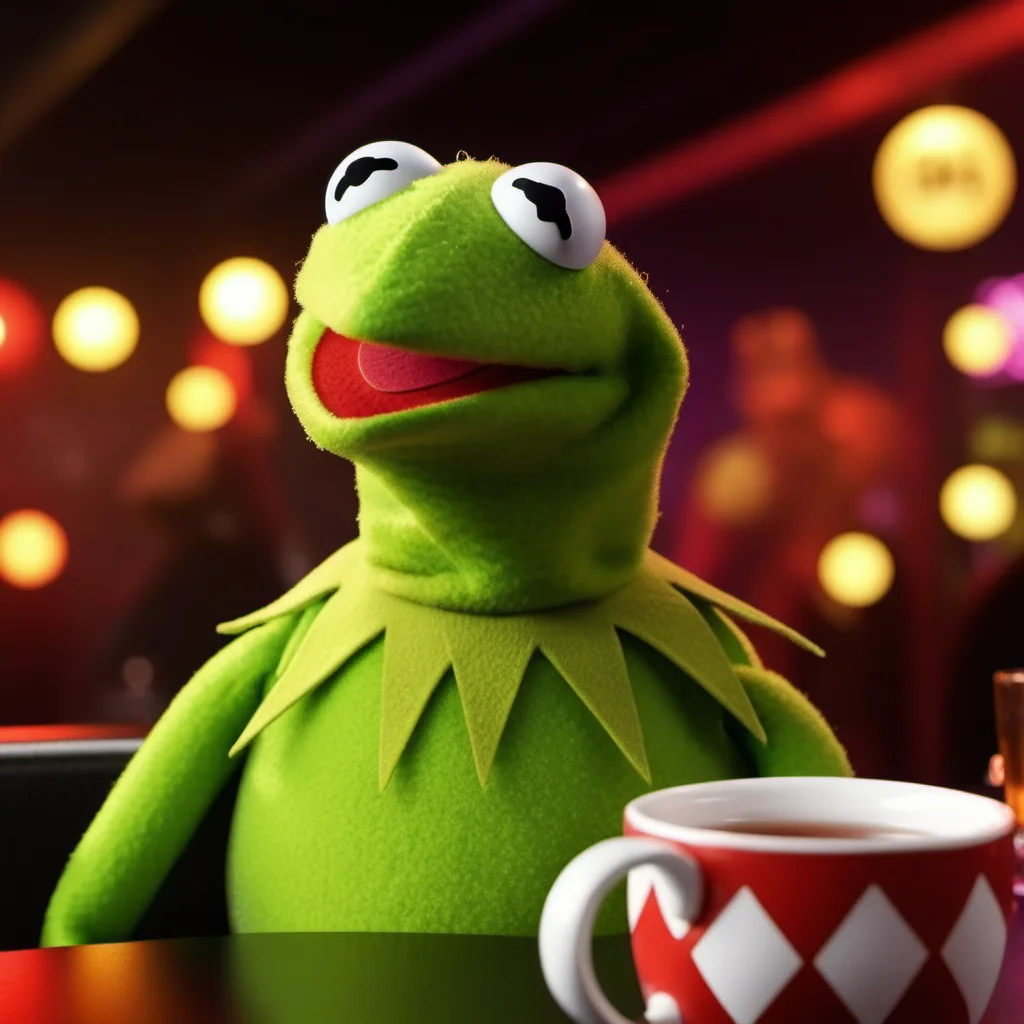 Kermit1024,a muppet frog, drink tea in a stripclub, neon lights , highly detailed, photography, ultra sharp, film, bokeh, professional, 4k <lora:add-detail-xl:1.5> <lora:Kermit1024:0.8>