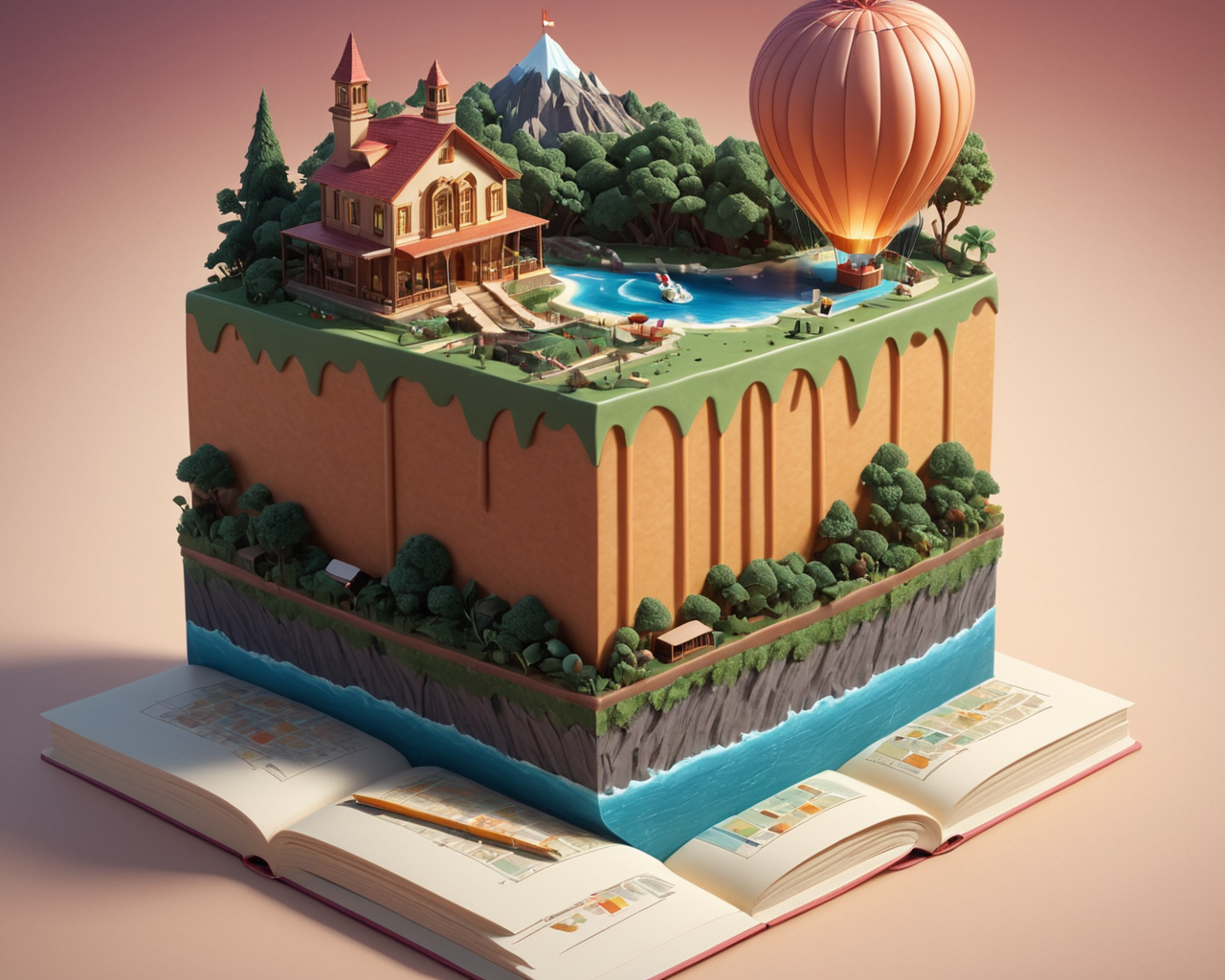 Architectural style <lora:Book_FFusion_32:0.8> cake sculpture, 8k stunning artwork, a book with a house on top of it, the greatest cake, gothic library, isometric 3d fantasy island, 3d book with a mountain and waterfall, by Jeffrey Smith, a book with a pile of spaghetti on top, art cover, isometric 8k, 3d illustration of a crab and island, highly detailed scene, a book with a hot air balloon and a pen<lora:CivitAI__Style_Fusion_-_FFusionAI_Entry_64DIM:0.2> FFusionAI Style <lora:test_Not_for_production.adultdel:0.2> . Clean lines, geometric shapes, minimalist, modern, architectural drawing, highly detailed