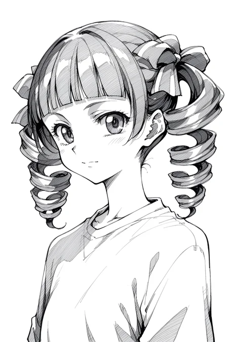 score_9, score_8_up, score_7_up, score_6_up,
<lora:Touko_Matsudaira:0.9> touko, 1girl, solo, greyscale, monochrome, drill hair, traditional media, sketch, twintails, twin drills, spot color, blunt bangs